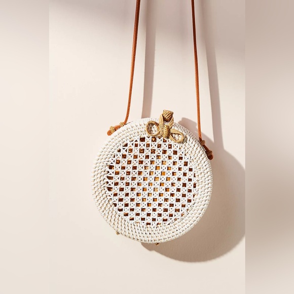 Anthropologie Handbags - Anthropologie Rattan Circle Bag-Off White w/ Tan Leather-One Size